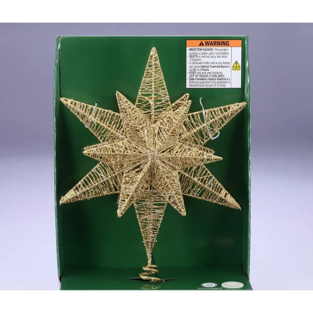 Champagne Gold Glitter Star Light Up LED Christmas Tree Topper 15.5